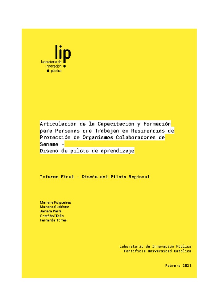 Articulación de la Capacitación y Formación para Personas que Trabajan en Residencias de Protección de Organismos Colaboradores de Sename - Diseño de piloto de aprendizaje