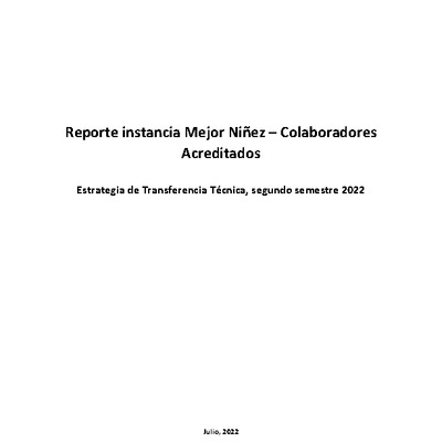 Estrategia de Transferencia Técnica, segundo semestre 2022 - Instancias entre Colaboradores Acreditados y Mejor Niñez