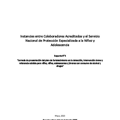 Reporte N°4 Jornada de presentación del plan de fortalecimiento en la detección, intervención breve y referencia asistida para niñas, niños, adolescentes y jóvenes con consumo de alcohol y drogas