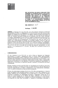 Resolución Exenta N° 207 del 16 de marzo del 2022: Resuelve convocatoria para obtener la autorización de Evaluador Externo para Ejecutar el programa de adopción que indica.