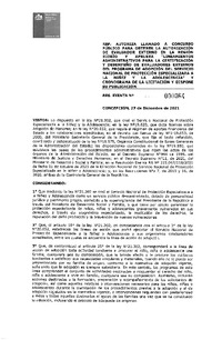 Resolución Exenta N°000064 del 27 de diciembre del 2021 que autoriza llamado a concurso público para obtener la autorización del evaluador externo en la región de Biobío y aprueba "Lineamientos administrativos para la certificación y desempeño de evaluadores externos del Programa de Adopción del Servicio Nacional de Protecció Especializada a la Niñez y la Adolescencia" y cronograma de la licitación