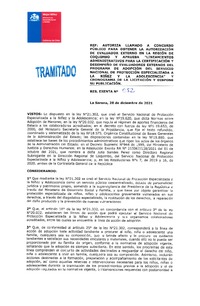 Resolución Exenta N°052 del 28 de diciembre del 2021 que autoriza llamado a concurso público para obtener la autorización del evaluador externo en la región de Coquimbo y aprueba "Lineamientos administrativos para la certificación y desempeño de evaluadores externos del Programa de Adopción del Servicio Nacional de Protecció Especializada a la Niñez y la Adolescencia" y cronograma de la licitación