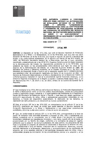 Resolución Exenta N°12 del 28 de diciembre del 2021 que autoriza llamado a concurso público para obtener la autorización del evaluador externo en la región de Aysén y aprueba "Lineamientos administrativos para la certificación y desempeño de evaluadores externos del Programa de Adopción del Servicio Nacional de Protecció Especializada a la Niñez y la Adolescencia" y cronograma de la licitación