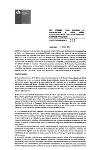 Resolución Exenta N°221 del 31 de marzo de 2022 que aprueba "Plan Nacional de Participación de Niños, Niñas, Adolescentes y sus Familias del año 2022" y dispone su publicación