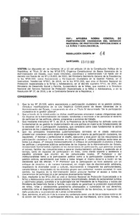 Resolución Exenta N°64 del 3 de febrero de 2022 que aprueba norma general de participación ciudadana del Servicio Nacional de Protección Especializada a la Niñez y Adolescencia