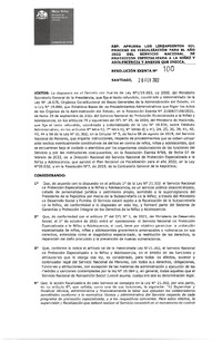 Resolución Exenta N°100 del 28 de febrero de 2022 que aprueba los lineamientos del proceso de fiscalización para el año 2022 del Servicio Nacional de Protección Especializada a la Niñez y Adolescencia