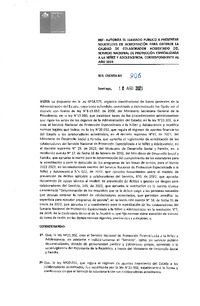 Resolución Exenta N°906 del 18 de agosto de 2023 que autoriza el llamado público a presentar solciitudes de acreditación para obtener la calidad de colaborador acreditado del Servicio Nacional de Protección Especializada a la Niñez y Adolescencia, correspondiente al año 2023