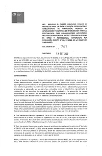 Resolución Exenta Nº 761 del 13 de octubre de 2022 que resuelve el cuarto concurso público de proyectos para la Línea de Acción de Intervenciones Ambulatorias de Reparación, Modelo de Intervención Programas de Intervención Integral Especializada, autorizado por Resolución Exenta Nº652, de 2022, en la Región de Valparaíso.