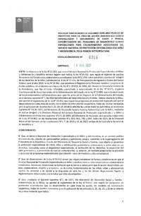 Resolución Exenta N°918 del 18 de agosto de 2023 que resuelve parcialmente el segundo concurso público de proyectos para la línea de acción Diagnóstico Clínico Especializado y seguimiento de casos y pericia, específicamente del Programa de Diagnóstico Clínico Especializado para colaboradores acreditados del Servicio de Protección en la región Metropolitana