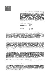 Resolución Exenta N°801 del 21 de octubre de 2022 que resuelve parcialmente el segundo concurso público de proyectos para la línea de acción Intervenciones Ambulatorias de Reparación, modelos de intervención que se indican y para la línea de acción Diagnóstico Clínico Especializado y seguimiento de casos y pericia, Modelo Programa de Diagnóstico Ambulatorio, para colaboradores acreditados del Servicio de Protección, autorizado por la resolución exenta N°502, de 2022, en la región de Antofagasta