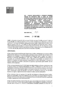 Resolución Exenta N°781 del 21 de octubre de 2022 que resuelve parcialmente el segundo concurso público de proyectos para la línea de acción Intervenciones Ambulatorias de Reparación, modelos de intervención que se indican y para la línea de acción Diagnóstico Clínico Especializado y seguimiento de casos y pericia, Modelo Programa de Diagnóstico Ambulatorio, para colaboradores acreditados del Servicio de Protección, autorizado por la resolución exenta N°502, de 2022, en la región Metropolitana