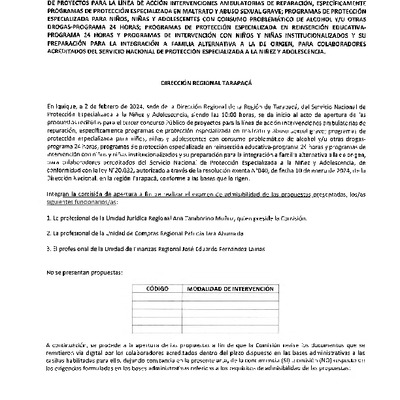 Actas de apertura Tercer Concurso Público de Proyectos para la Línea de Acción Intervenciones Ambulatorias de Reparación