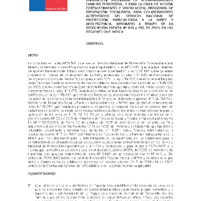 Resolución Exenta Nº214 que modifica bases administrativas del Cuarto Concurso público de proyectos para la línea de acción intervención ambulatoria de reparación, programa de acompañamiento familiar territorial, y para la línea de acción fortalecimiento y vinculación, programa de prevención focalizada, para colaboradores acreditados del Servicio Nacional de Protección Especializada a la Niñez y Adolescencia, aprobado a través de la resolución exenta N° 045 y 130, de 2024, en las regiones que indica