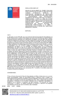 Resolución Exenta Nº289 que resuelve parcialmente el Primer Concurso Público de Proyectos para la línea de acción Cuidado Alternativo en la región de O'Higgins