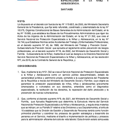 Resolución Exenta Nº327 que aprueba el programa de Prevención de Riesgos para los centros de trabajo de administración directa, del Servicio de Protección