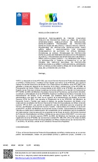 Resolución Exenta Nº371 que resuelve parcialmente el Tercer Concurso Público de Proyectos 2024 en la región de Los Ríos