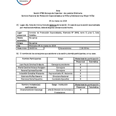 Acta Sesión N°02 Consejo de Expertos de carácter Ordinaria