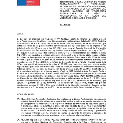 Resolución Exenta Nº520 que resuelve parcialmente el Quinto Concurso Público de Proyectos 2024 en la región de O'Higgins