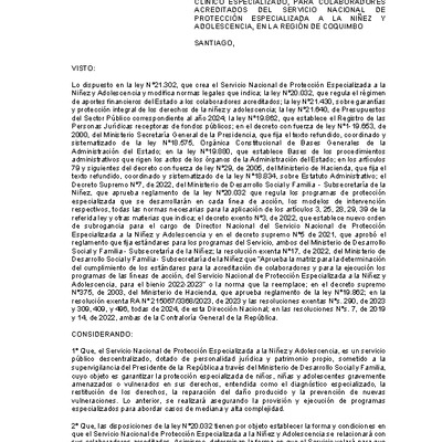 Resolución Exenta Nº539 que resuelve parcialmente el Séptimo Concurso Público de Proyectos para la línea de acción Diagnóstico Clínico Especializado en la Región de Coquimbo