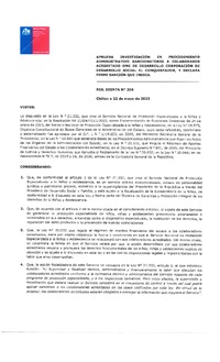 Resolución Exenta 206 del 22-05-2023 que aprueba investigación en procedimiento administrativo sancionatorio a ONG de desarrollo Corporación de Desarrollo Social El Conquistador y Resolución Exenta 0127 que rectifica la sanción