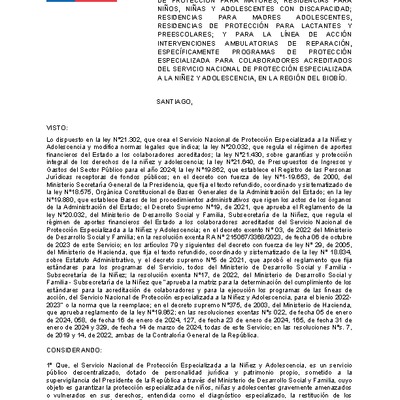 Resolución Exenta Nº609 que deja sin efecto la adjudicación conjunta de los códigos 1453, 1454 y 1455 y declara desierto parcialmente el Primer Concurso Público de Proyectos 2024 en la región del Biobío