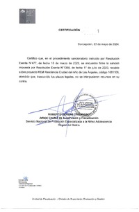 Resolución Exenta N 1358-2023 y Certificación firme del 23-05-2024 Amonestación escrita Fundación Ciudad del Niño, Ex Consejo de Defensa del Niño, REM PER Residencia Ciudad del Niño Los Ángeles, Región del Biobío