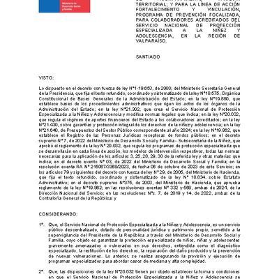 Resolución Exenta Nº647 que resuelve parcialmente el Octavo Concurso Público de Proyectos 2024 en la región de Valparaíso