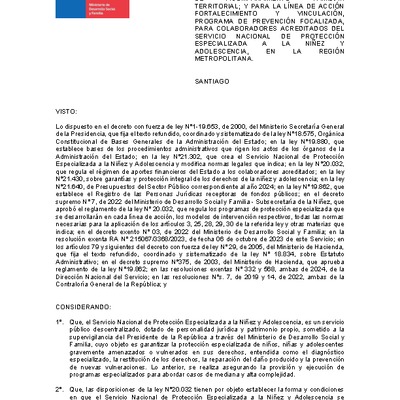Resolución Exenta Nº646 que resuelve parcialmente el Octavo Concurso Público de Proyectos 2024 en la Región Metropolitana