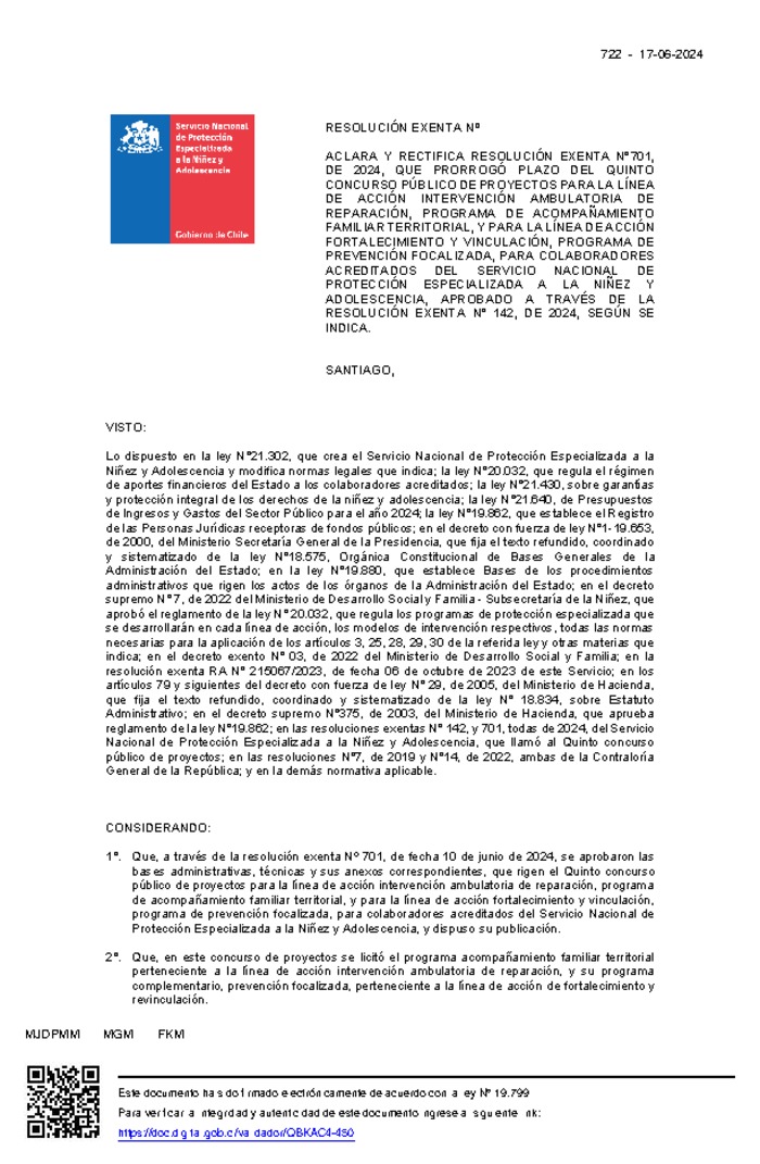 Resolución Exenta Nº722