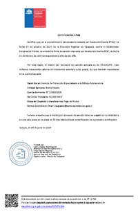 Certificación Sanción Firme N°3-2024 y REX N°47-2023 Multa 20% - Corporación PRODEL – Tarapacá