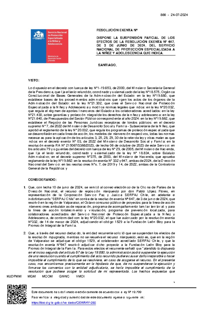 Resolución Exenta Nº866