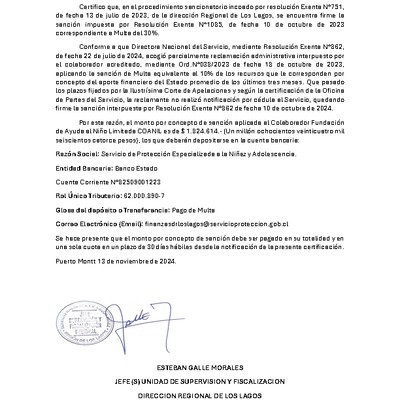 Certificación Sanción Firme Fundación Coanil - RDS Azaleas