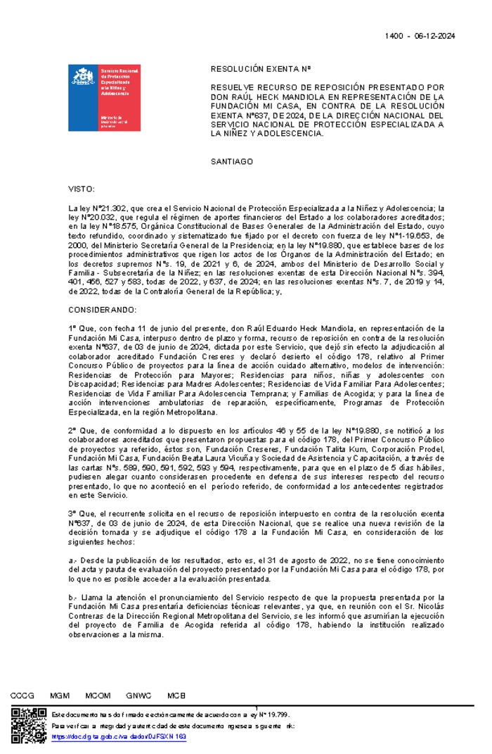 Resolución exenta N°1400