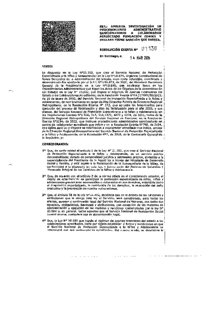 Rex Sanción Firme 1138-2024- Fundación Coanil- RDS Azucenas