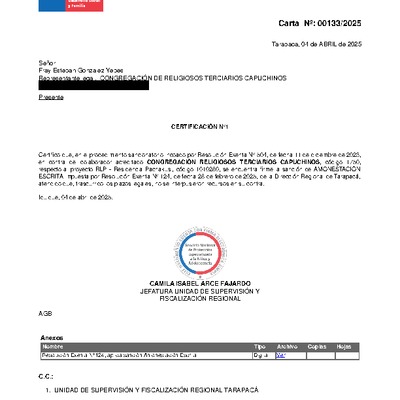 Sanción Firme- Congregación Terciarios Capuchinos- RLP Residencia Pachakusi