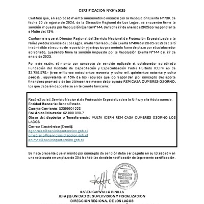 Sanción Firme - Fundación ICEPH- REM PER CASA CUMBRES OSORNO