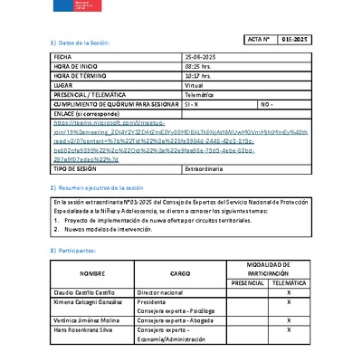 Acta Sesión N°1 Extra-2025 Consejo de Expertos