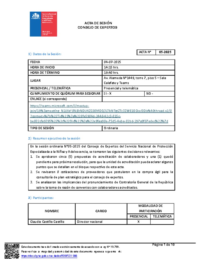 Acta Sesión N°5-2025 Consejo de Expertos