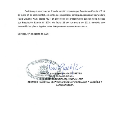 Sanción Firme - Asociación Comunitaria Papa Giovanni XXIII - PPF Acuarela