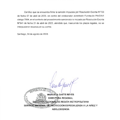 Sanción Firme - Fundación Paicaví - REM PER Hogar de Niñas Quillahua