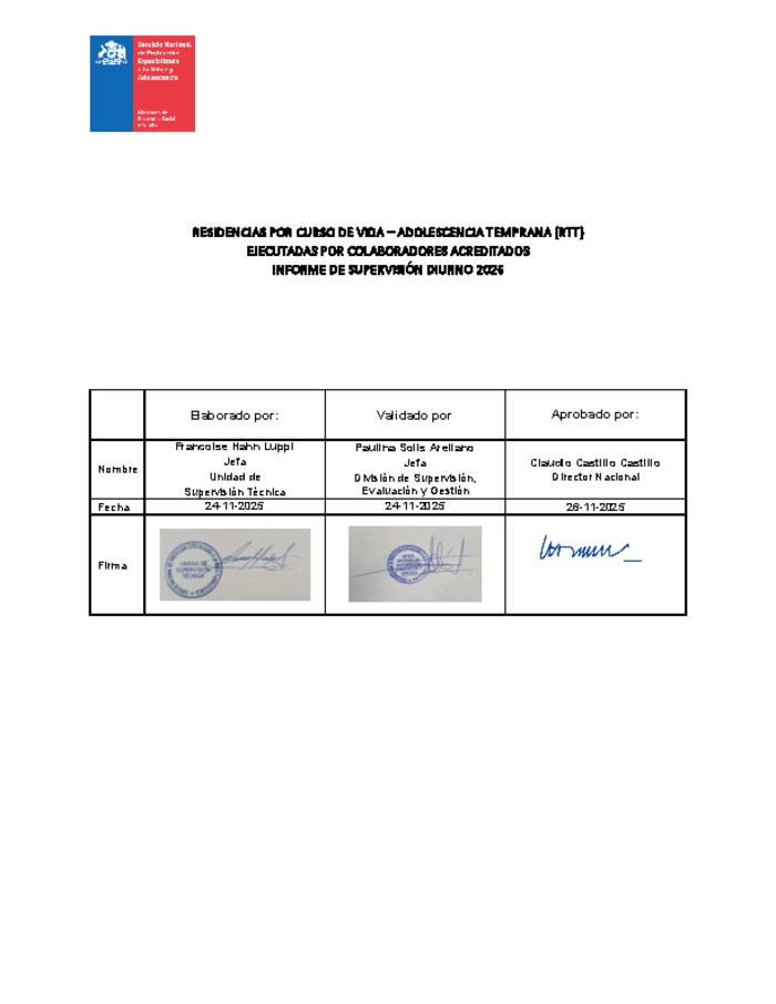 Informe de Supervisión 2026 – Residencias por curso de vida Adolescencia Temprana (RTT)