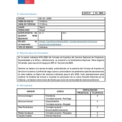 Acta Sesión N°1-2026 Consejo de Expertos
